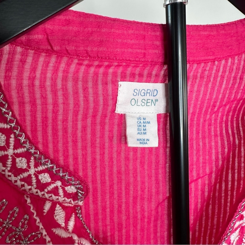 Sigrid Olsen Hot Pink Embroidered V-Neck Tunic - Picture 2 of 6